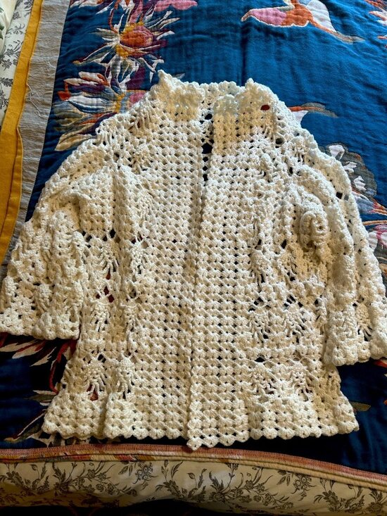 Handmade Sweaters - Handmade Ivory crochet cardigan BOHO Small